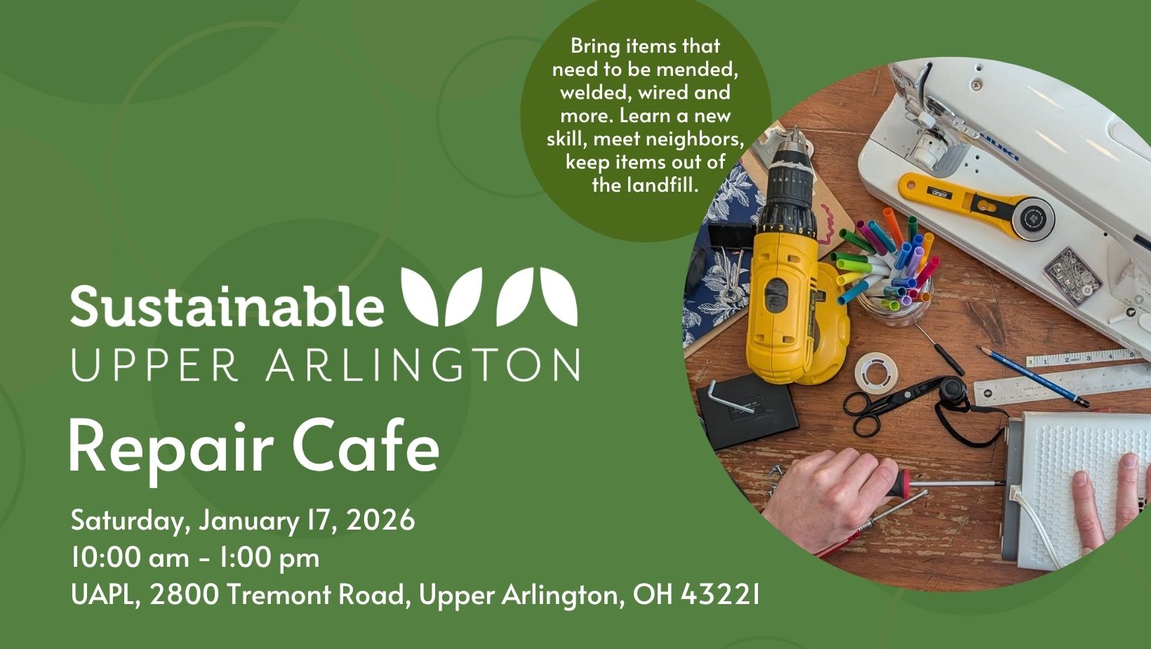 Upper Arlington Repair Cafe, January 17 from 10:00 am - 1:00 pm at UAPL Main Library