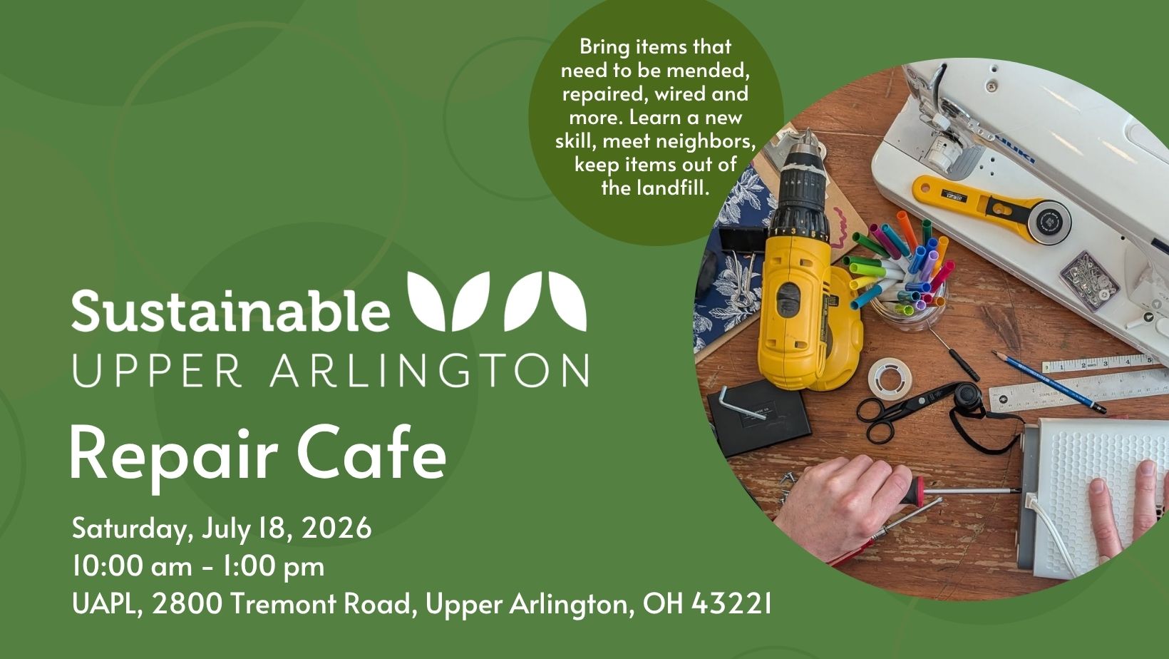 Upper Arlington Repair Cafe, July 18 from 10:00 am - 1:00 pm at UAPL Main Library